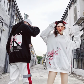 Modes Ziemas Vīrieši Sievietes Hoodies Rudens Cherry Blossom Drukāšanas Hip Hop Sporta Krekli Brīvs Savvaļas Harajuku High Street Pulovers