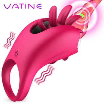 VATINE Rotācijas Mutes Mēles Laiza Vibrējošais Dzimumlocekļa Gredzens G-spot Masāža Maksts Klitoru Stimulēt Vibrators Seksa Rotaļlietas Pāriem