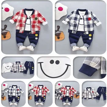Apģērbu Komplekti Zēniem Drēbes Bērniem Pavasara Rudens Kokvilnas 3Pcs Uzvalku ar garām Piedurknēm Mētelis + Krekls + Bikses Bērniem Outwear