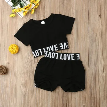Jauno Modes Toddler Meitene Kid Bērnu Black Kultūru Tops ar Īsām Piedurknēm T krekls Īsās Bikses Drēbes Sunsuit Apģērbs