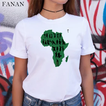 Āfrikas Karte Grafiskā T Krekls Sievietēm Harajuku Āfrikas Mantojums, Sieviešu T-krekli Afro Vārdu Drukāt Balts tshirt Modes Apģērbu Topi