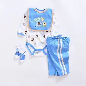 2019 Puika ir meitenes, Apģērbu Komplekts kokvilnas lovely baby drēbes Jaundzimušajiem Bērniem 4gab piemērots zīdaiņu kombinezonus+bikses+zeķes+kombinezoni ar Krūšdaļu mix
