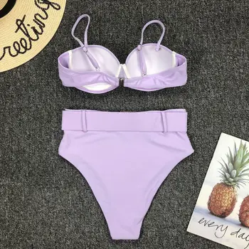 Augsta Vidukļa Sexy 2 Gabals Bikini Komplekts Sievietēm 2020. Gadam Pludmali, Valkāt Peldkostīmu Vasarā Push Up Peldkostīmi Biquini Sieviete Vienkrāsainu Peldkostīms