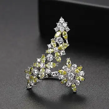 Regulējams Sieviešu AAA Zircon Rhinestone Atvērt Priekšējo Ring Crystal Ziedu Gredzens Vintage Rotaslietas Puse Gifs Sieviešu Modes Aksesuāri
