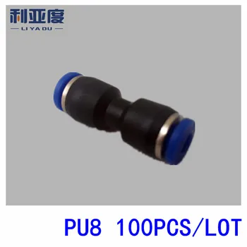 100PCS/DAUDZ PU8 Pneimatiskās ātri spraudņa, izmantojot pneimatisko kopīgu Pneimatiskā 8mm lai 8mm PU-8