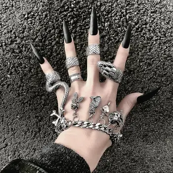 KMVEXO 4gab/Set Gothic Steampunk Čūska Midi Gredzenu komplektu Vintage Punk Metāla Šarnīrs Kopīgu Gredzeni Sievietēm Boho Puse Rotaslietas Anillos
