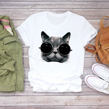 Sieviešu Kaķis Gudrs Karikatūra Īsām Piedurknēm Smieklīgi Modes Apģērbu Vasaras Kreklu, T-krekli Top T Grafiskais Sievietes, Dāmas, Sieviešu t-veida T-Krekls