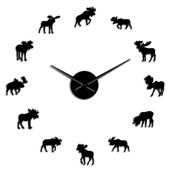 Savvaļas Aļņu DIY Milzu Sienas Pulkstenis Aļņa Siluetu, Dekoratīvās Bezrāmju Sienas Skatīties Mūsdienu Dabas Dzīvnieku Sienas Mākslas Medības Pulkstenis