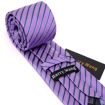 Modes Purpura Svītrains Vīriešu Kaklasaiti Uzstādīt 8.5 cm Zīda Kaklasaites Vīriešu Kāzu Uzņēmējdarbības Lakatiņu Cufflink Tie Barry.Wang FA-5307