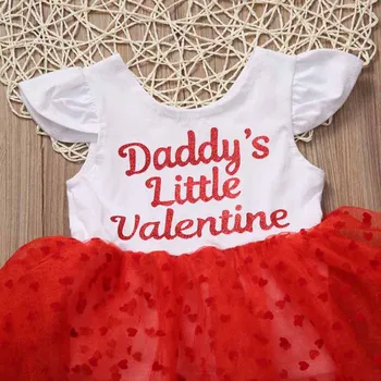 Focusnorm Jaunu Modes Baby Meitenes Romper Kleitu Pie Pleca Tētis ir Maz Valentīna Romper Apģērbs Apģērbs