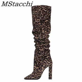 Mstacchi Leopard Norādīja Kvadrātveida Papēdi Sexy Sievietes Augstpapēžu Zābaki 2020 