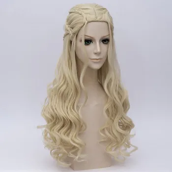 Halloween sieviešu Daenerys Targaryen Cosplay Parūka Sintētiskie Mati Gari Viļņaini Blondi Pūķis Mātes Parūkas