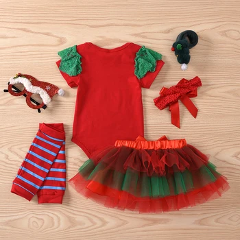 Ziemassvētku Baby Girl Zīdaiņu 4gab Apģērbu Komplekti Uzvalks Princess Tutu Svārki Romper Xmas Party Dzimšanas diena Kostīmi Jaundzimušo Meitene Komplekti