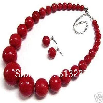 Modes stila 6-14mm skaistu sarkanu mākslīgo koraļļu apaļas pērles diy, kaklarota, auskari karstā pārdošanas rotaslietas uzstādīt 18inch MY4277