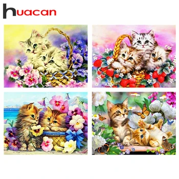 Huacan 5D Dimanta Krāsošana Pilnu Kvadrātveida Kaķis Mākslas DIY Dimanta Izšuvumi Mozaīkas Dzīvnieku Rotājumi Mājās