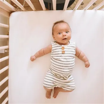 Jaundzimušais Zēns, Meitene Vasaras Romper 2020. Gadam Infant Baby Boy Meitene Svītrainas Drēbes bez Piedurknēm Jumpsuit Vasaras Mājas Apģērbs no 0-24M