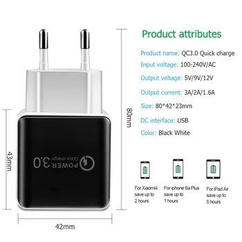 Universālā QC3.0 USB Lādētāju, ES Plug 18W Ātri Uzlādēt 3.0 Ātri Adapteri Sienas Mobilo Tālruņu Lādētāju iPhone XS MAX XR 7 8 Samsung