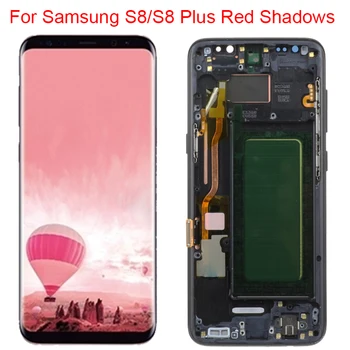 Super AMOLED Samsung Galaxy S8 Plus LCD Ar Rāmi S8 G950F S8 Plus G955F Displejs, Touch Screen Montāža Sarkans Apdegums Ēnas