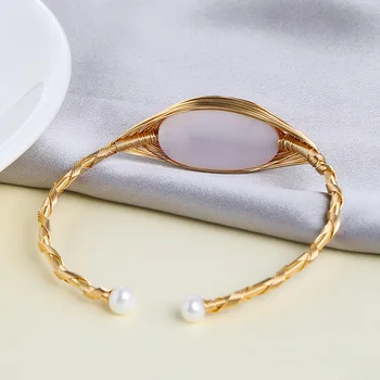 Jaunā Stila Liels Baroka Pērle Vintage Rokassprādze String Vadi Roku Regulējams 18K Zelta Pārklājumu Aproce Īpaša Dāvana Draugam