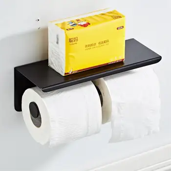 304 nerūsējošā tērauda double roll melns audu turētājs toilet roll ar mobilā tālruņa turētājs tualetes papīra turētājs 260*100*100mm