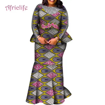 Populārs Dizaina garām Piedurknēm Tipa 2 GAB. Uzvalks Āfrikas Sieviešu Apģērbu WY5903