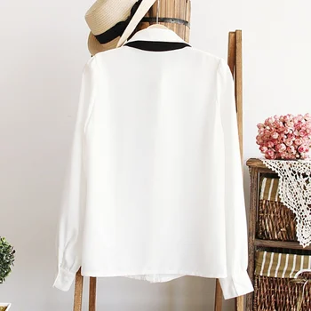 Korejas Sievietēm Eleganto Tauriņu Balta Šifona Blūzes Ikdienas Krekls Dāmas Topi Skolas Blusas Sieviešu Apģērbs