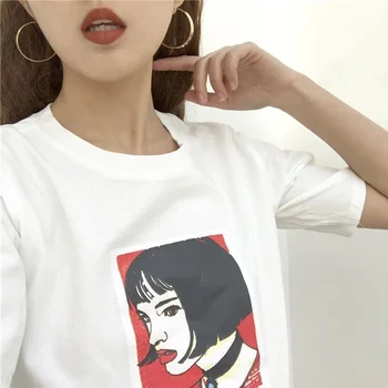 Mathilda Leon T Krekls Sieviešu Modes Korejas Ulzzang Grafikas Tees Harajuku Stils Sarkans t-krekls Sieviešu Drēbes