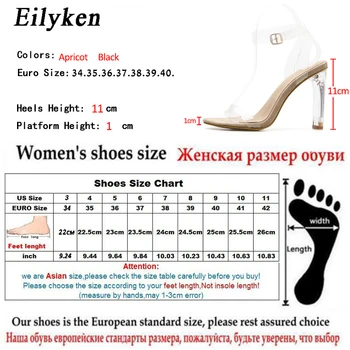 Eilyken ir 2021. PVC Jelly Sandales Kristāla Atvērtā Toed augstpapēžu kurpes Siksnu Sprādzes Sieviešu Caurspīdīgs Kvadrāta papēdis Sandales Sexy Sūkņi 11CM