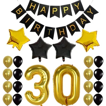 30. Dzimšanas dienas svinības Dekoru, Dāvanas Vīriešiem un Sievietēm laimes Dzimšanas dienā, Melns Banneris Baloni Ideāls 30 Gadiem Grupa Krājumi