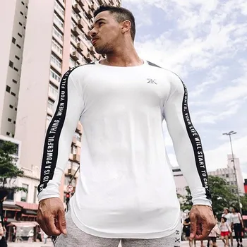 Vīrieši Kultūrisms garām piedurknēm t krekls Cilvēks Gadījuma Modes Drukāt Slim T-Krekls Vīriešu sporta zāles Fitnesa Treniņu t-veida Topi Jogger Apģērbi