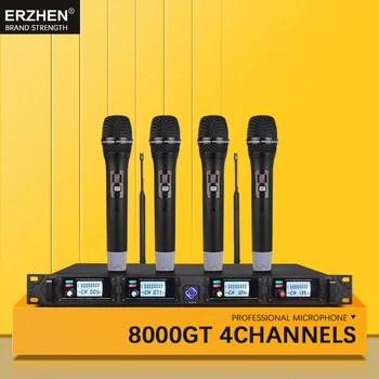 Rokas mikrofons bezvadu sistēmas, datoru UHF4 kanāls mic atloks kondensatoru austiņas karaoke mikrofons, studio 8000G mix