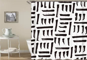 Ūdensizturīgs Dušas Aizkars 3d druka Mūsdienu Ģeometriskā Black White Stripes Vannas Aizkari Vannas istaba Auduma Vannas Ekrānu Ar 12 Āķi