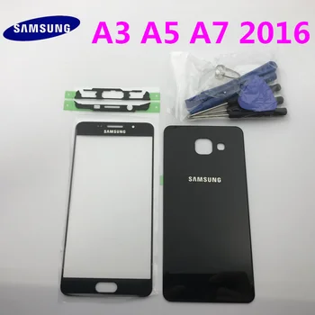 Pilna Korpusa Vāku Gadījumā Akumulatora Vāciņu+priekšējā stikla ar Augšējo rāmi līmi, uzlīmes Samsung Galaxy A3 A310 A5 A510 A7 A710 2017