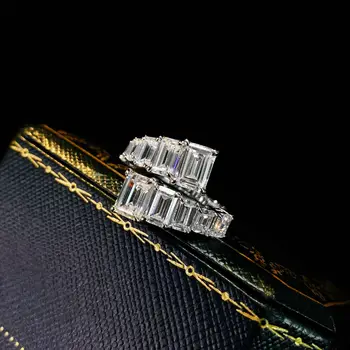 PANSYSEN Jaunas Ielidošanas Emerald Cut 925 Sterling Sudraba Izveidota Moissanite Dimanta Saderināšanās Gredzenu Kāzu Joslās Smalkas Rotaslietas