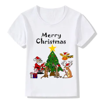 Bērniem Vasarā Smieklīgi Cute Santa Un Draugiem Ziemassvētku Multfilmas T-krekls Bērniem, Bērnu Apģērbi Zēniem, Meitenēm ar Īsām Piedurknēm Top Tee