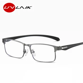 UVLAIK Modes nerūsējošā tērauda Vīriešu Biznesa Zilā Gaisma Lasīšanas Brilles Bez Sfērisku Retro Hyperopia Recepšu Brilles