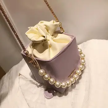 Cietie krāsas Pērle Tote Lodziņā soma 2020. gadam, Modes New Augstas kvalitātes PU Ādas Sieviešu Dizainers Rokassomu Ķēdes Plecu Messenger Bag