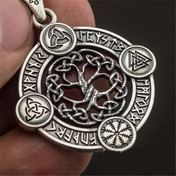 Viking Modes Vintage Dobi Dzīvības Koks Ķeltu Mezglu Ķeltu Trīsstūris Kompass Futhark Rūnas Amuletu, Kulons, Kaklarota Vīriešiem