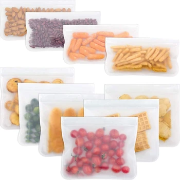 10 Pack Atkārtoti lietojamiem pārtikas produktu uzglabāšanas maisi Leakproof Saldētavas Maisiņu(6 Atkārtoti Sviestmaižu Maisiņi Un 4 Uzkodu Maisiņu)Pusdienu Soma Pārtikas Uzglabāšanai