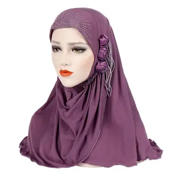 Jauno musulmaņu dimantu instand hijab islāma vienkāršā jersey lakatu malaizija hijab foulard femme musulman arābu headwrap