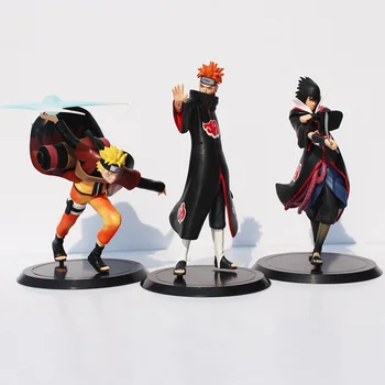 Naruto Uzumaki Naruto + Sāpes + Uchiha Sasuke PVC Rīcības Attēls Modelis Rotaļlietas 3pcs/komplekts