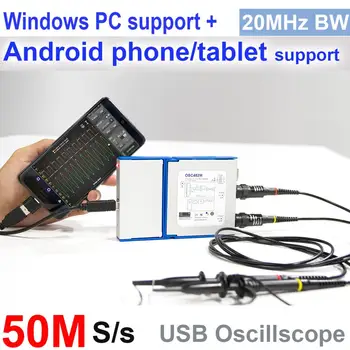 LOTO USB/PC Osciloskopa OSC482M(Android+Windows),50MS/s Ņemšanas biežums,20MHz Joslas platumu,automobiļu,studentu,inženieris