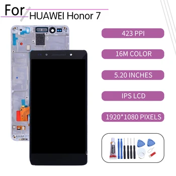 Oriģināls Par Huawei Honor7 LCD skārienekrānu, Digitizer Montāža Huawei Honor7 Displejs ar Kadru Nomaiņa PLK-L01 PLK-AL10
