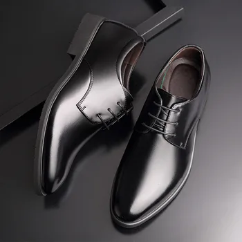 Augstuma palielināšana 6cm Vīriešiem Kleitu kurpes patiesu Oxford Ādas kurpes Brūnā, Melnā Kāzu Uzņēmējdarbības Kurpes Vīriešiem Lifts Derby Kurpes
