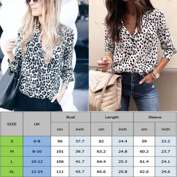 2018 Sieviešu Blūze Leoparda Drukas Krekls ar garām piedurknēm, V veida Kakla Top Brīvs Blūzes Plus Izmērs 3XL Krekls Camisa Feminina Apģērbi