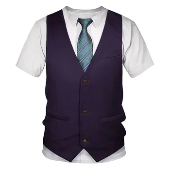 3D T krekls Smieklīgi Viltus Uzvalks, Smokings tauriņu 3D Iespiests T krekli Vīriešu Vasaras Modes Īsām Piedurknēm Streetwear Viltus Uzvalks, Veste Tshirt