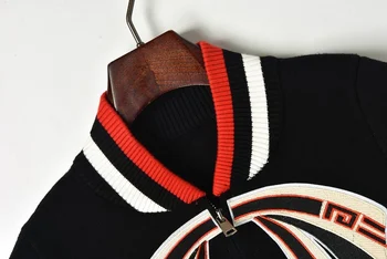 Dizainers Rāvējslēdzēju Streetwear Bomber Jacket 2018 Jaunas Ziemas Loku Raibs Svītras Trikotāžas Džemperis Sieviešu Jaciņa Jaukām Džemperis