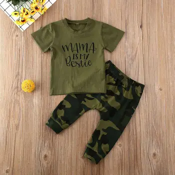 Toddler Zēnu Drēbes 2020. Gadam Jaundzimušais Zīdainis Zīdaiņiem un Bērniem, Baby Boy Apģērbs Burtu T-krekls Topi+Kamuflāžas Bikses 2gab Tērpiem Komplekts