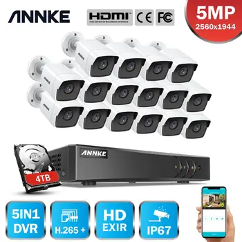 ANNKE H. 265+ 5MP Ultra HD 16CH DVR CCTV Drošības Sistēmas 16PCS Āra 5MP EXIR Nakts Redzamības Kamera Video Novērošanas Komplekts