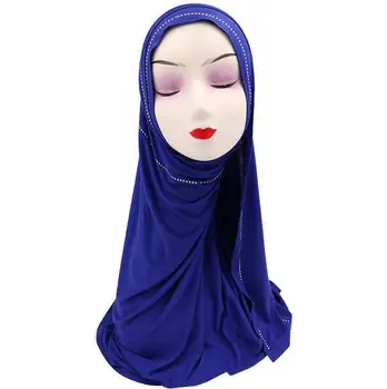 Musulmaņu Sievietes, Kniedes Rhinestone Jersey Hijab Šalle Šalle Vadītājs Wrap Islāma Headcover Garo Šalli Arābu Turban Mīksto Nozaga Tuvajos Austrumos